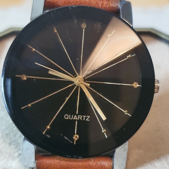 Other - 10/$20 Silver/Black Leather Men's Watch